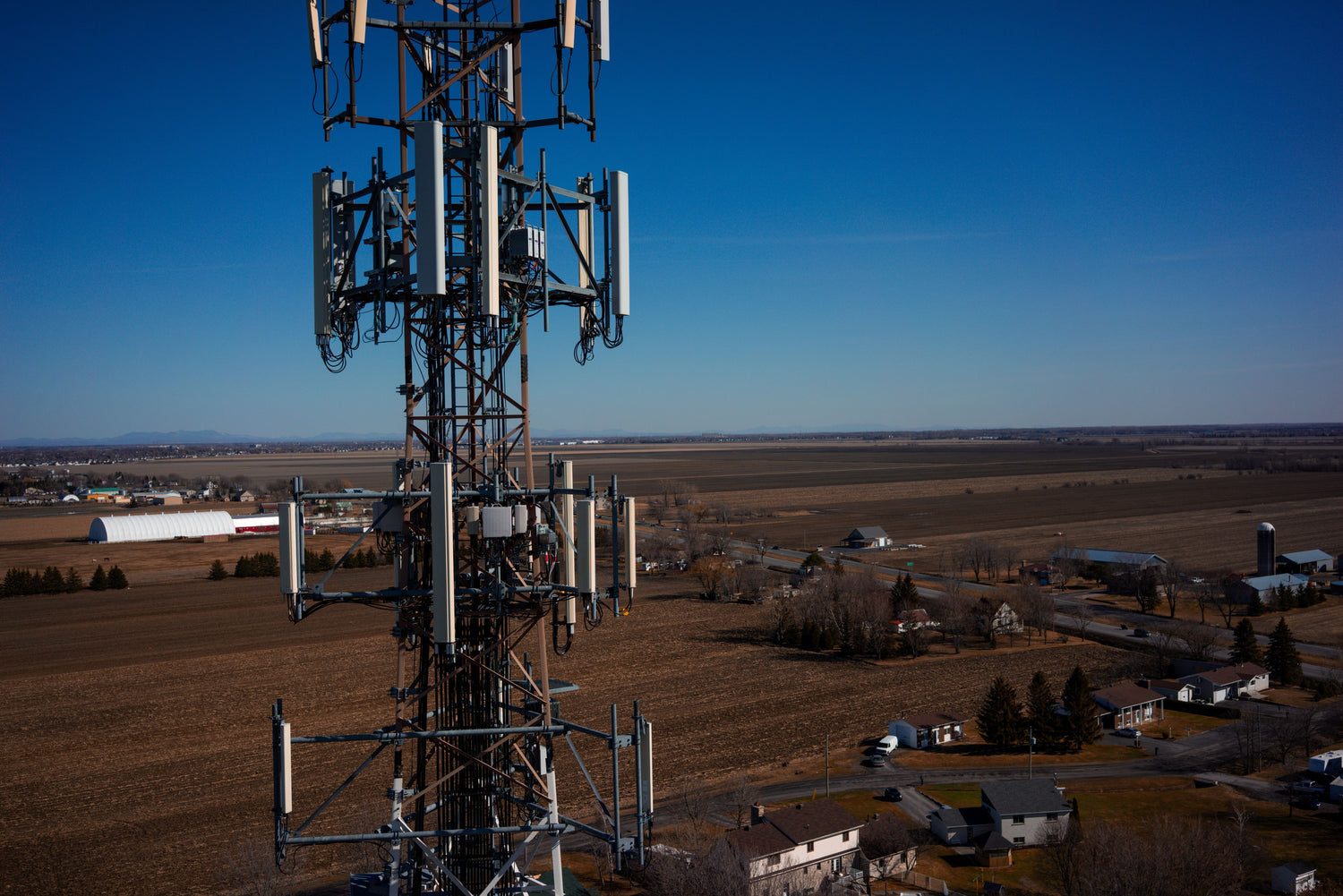 Distribution asset in the foreground against a clear blue sky