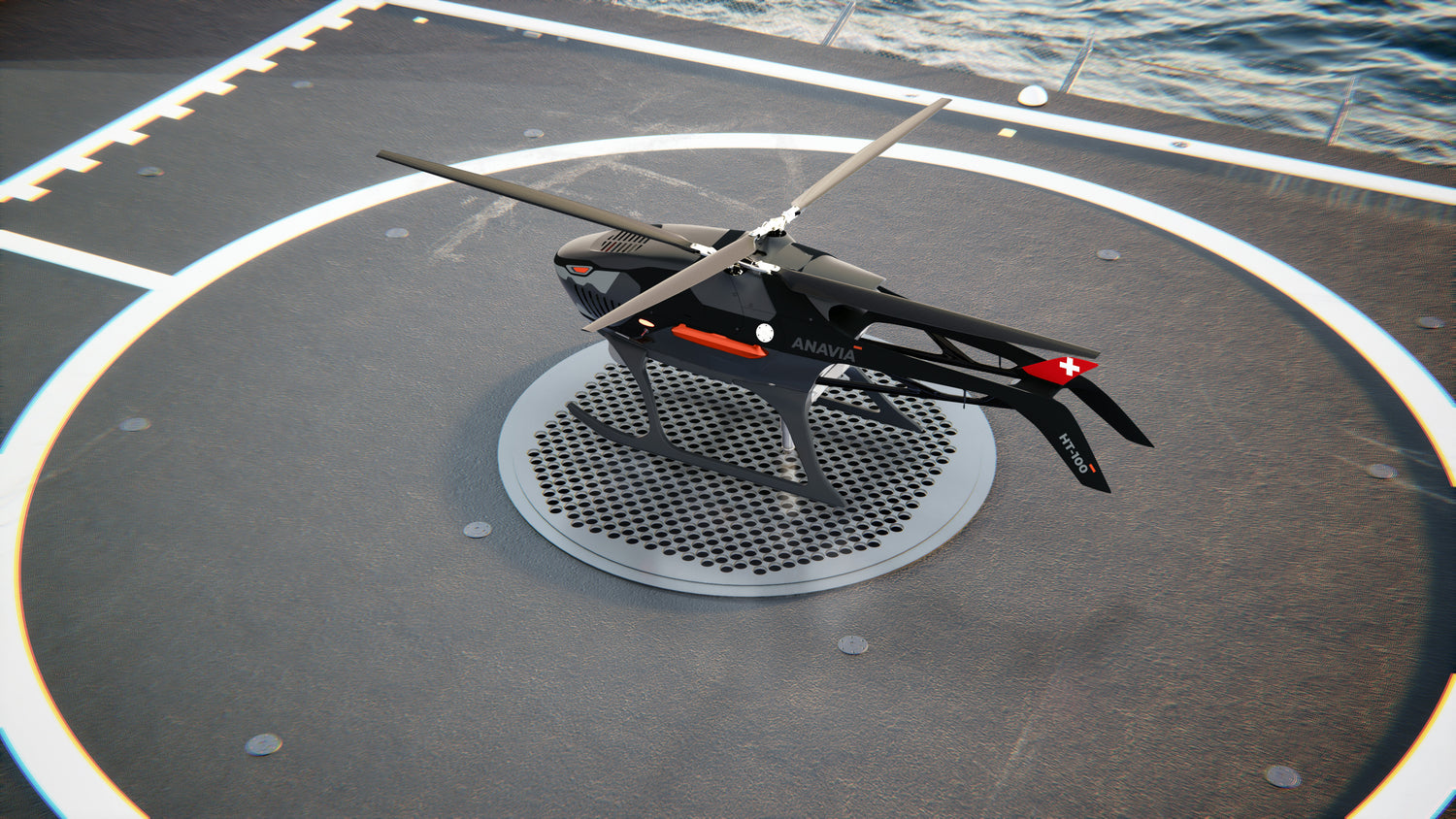 Model HT-100 on a circular platform with water in the background