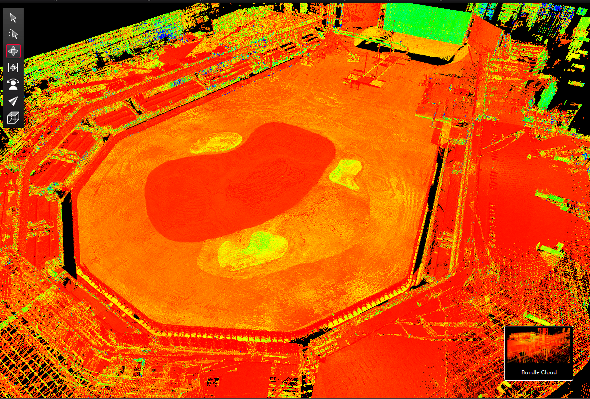 3D scan of a sports arena with thermal imaging colors